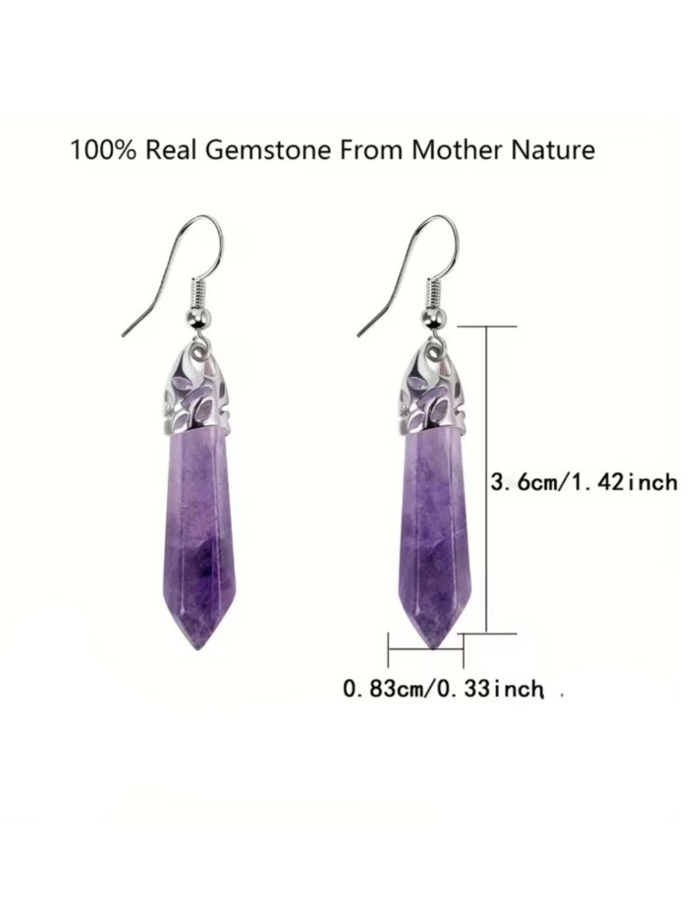 Spiritual Healing Quartz Jewelry Bohemian Amethyst Crystal Point Dangle Earrings - Picture 6 of 6